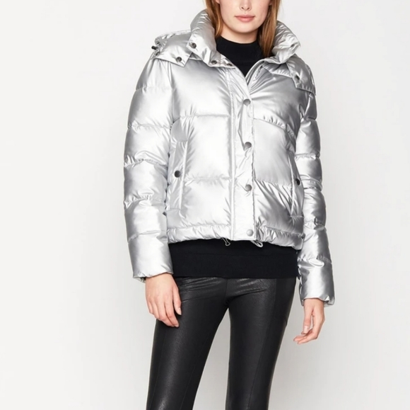 BCBG Generation Hooded Midweight Puffer Silver Jacket Medium - Picture 2 of 10